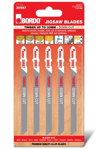 BORDO JIG SAW HCS T-SHANK STRAIGHT DOWN CUT 100MM TIMBER 5 PK